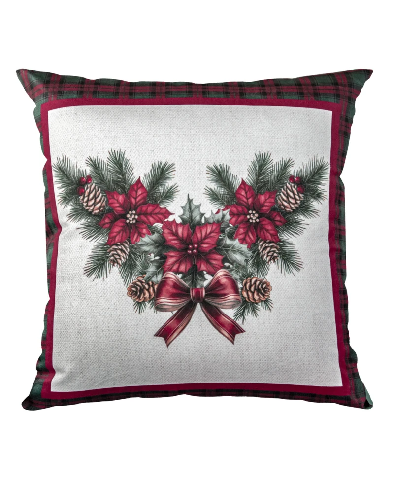 Capa de Almofada Natalina Xadrez - 43x43cm
