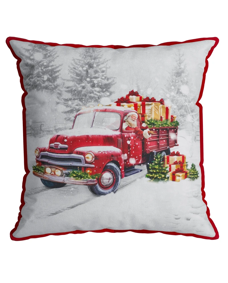 Capa de Almofada Natalina com Cordonê - Caminhão Papai Noel 43x43cm