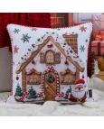 Capa de Almofada Natalina com Cordonê - Casa de Biscoito 43x43cm
