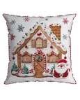 Capa de Almofada Natalina com Cordonê - Casa de Biscoito 43x43cm