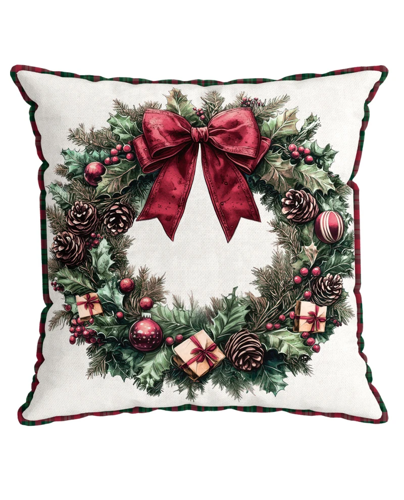 Capa de Almofada Natalina com Cordonê - Guirlanda 43x43cm