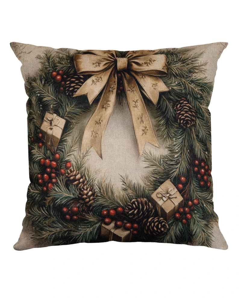 Capa de Almofada Natalina - Guirlanda de Natal 43x43cm
