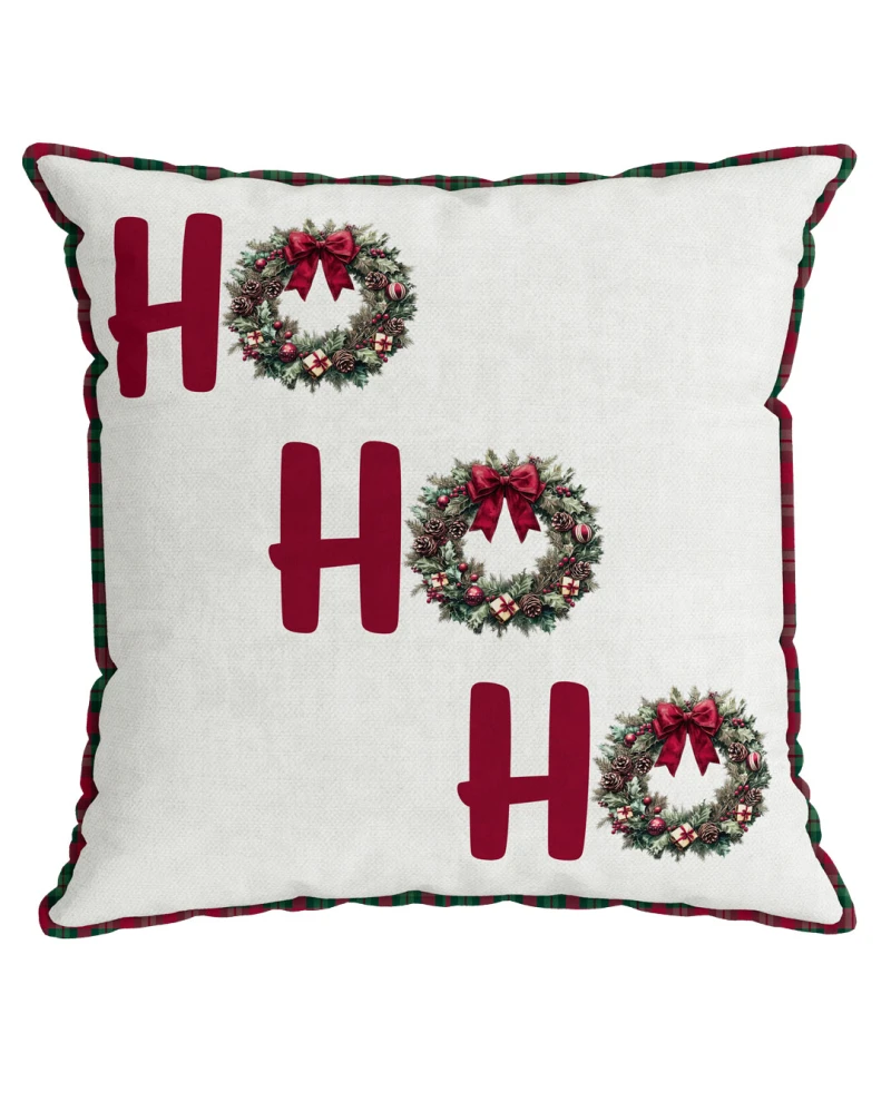 Capa de Almofada Natalina com Cordonê - HO HO HO 43x43cm