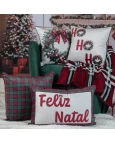 Capa de Almofada Natalina com Cordonê - HO HO HO 43x43cm