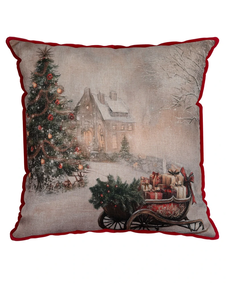 Capa de Almofada Natalina - Trenó do Papai Noel 43x43cm