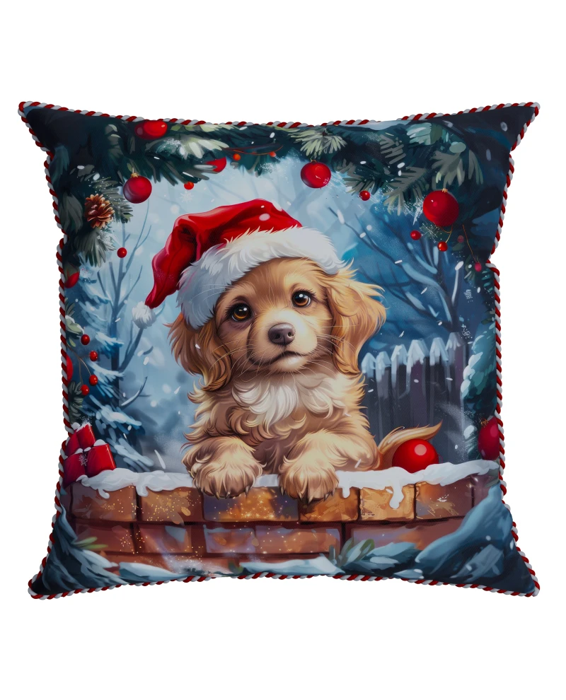 Capa de Almofada Natalina com Cordonê - Cachorrinho 43x43cm