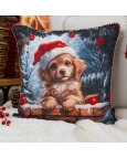Capa de Almofada Natalina com Cordonê - Cachorrinho 43x43cm