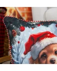 Capa de Almofada Natalina com Cordonê - Cachorrinho 43x43cm