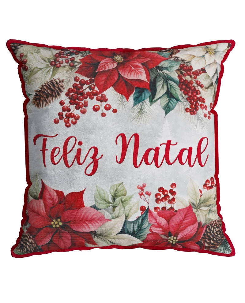 Capa de Almofada Natalina com Cordonê - Feliz Natal 43x43cm