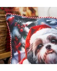 Capa de Almofada Natalina com Cordonê - Cachorrinho 43x43cm