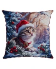 Capa de Almofada Natalina com Cordonê - Gatinho 43x43cm