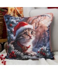 Capa de Almofada Natalina com Cordonê - Gatinho 43x43cm