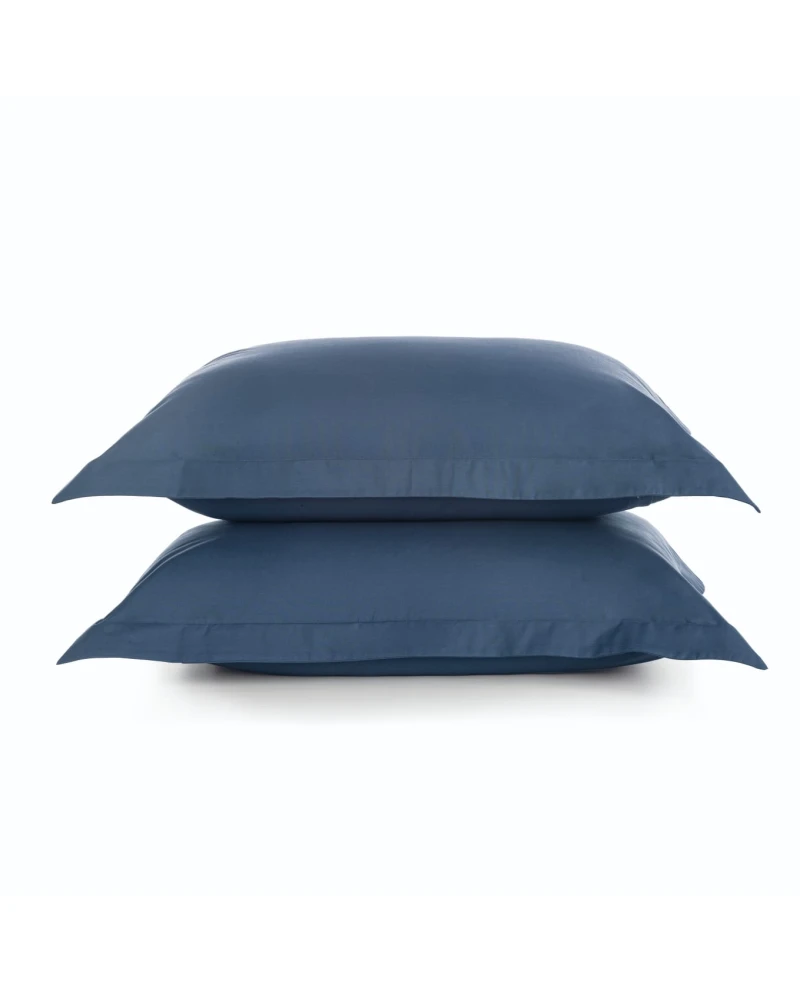 Kit 2 fronhas c/ borda Percal 200 fios Marinho - 100% Algodão 50x70cm