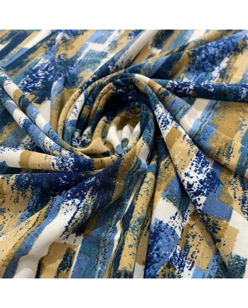 Liganete Estampada Bege/Azul/Branco - 95% Poliéster 5% Elastano 1,50 Largura