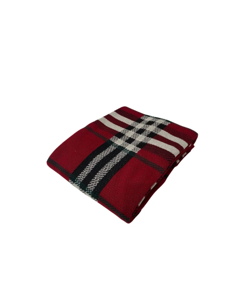 Manta Natalina Tricot Xadrez - Bordô 0,90x1,80cm
