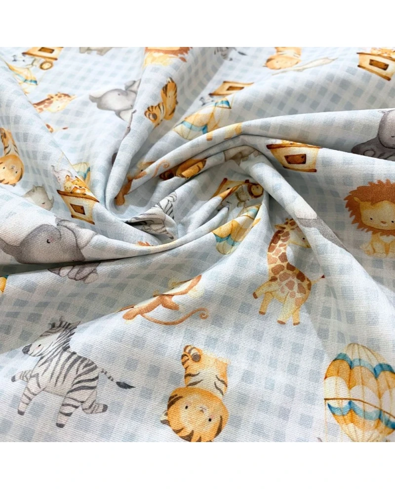 Tricoline Digital Xadrez c/ animais/balão - 100% Algodão 1,50 Largura