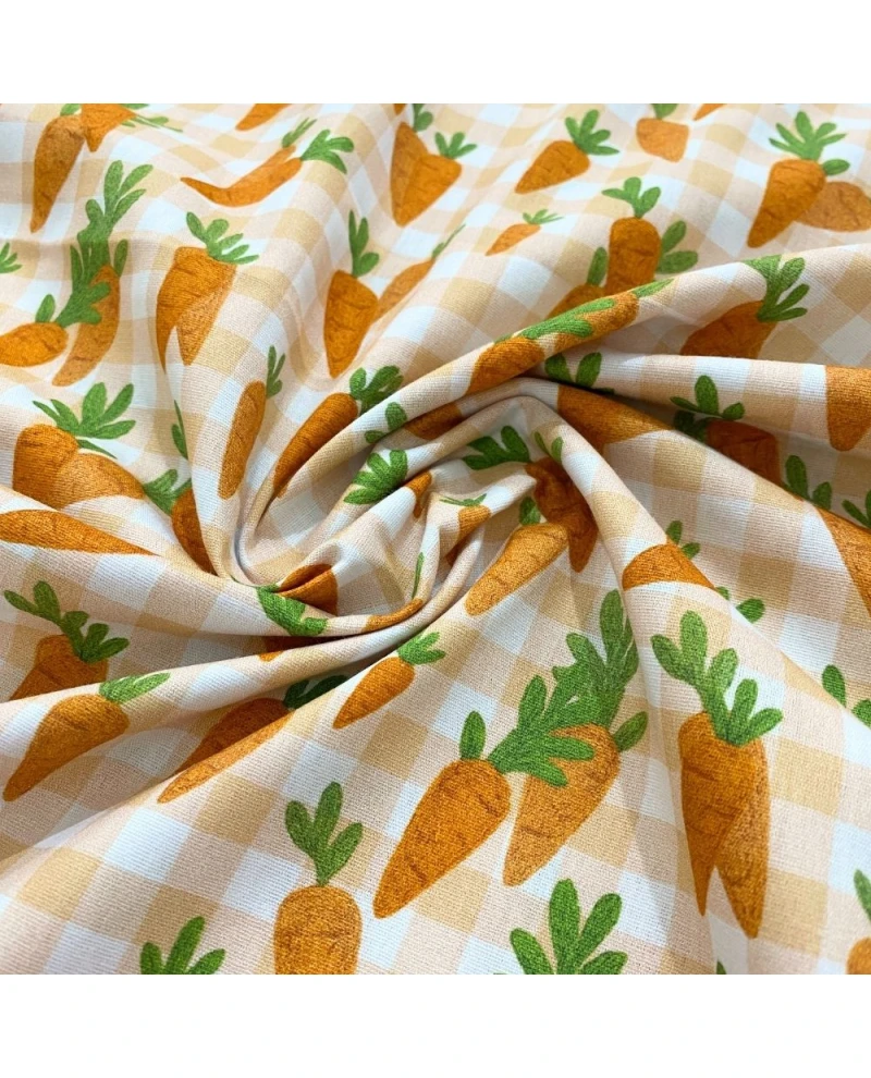 Tricoline Estampa Digital Xadrez c/ cenoura - 100% Algodão 1,50 Largura