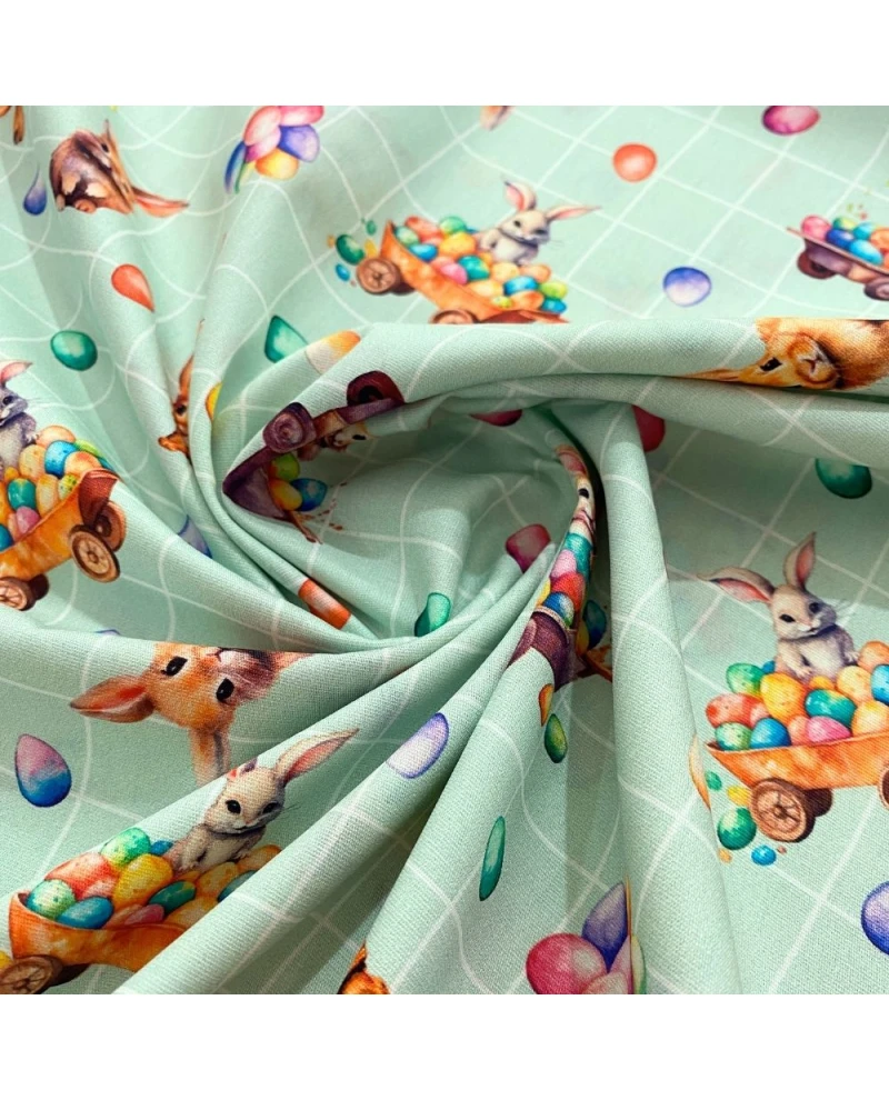 Tricoline Estampa Digital Xadrez c/ coelhos - 100% Algodão 1,50 Largura