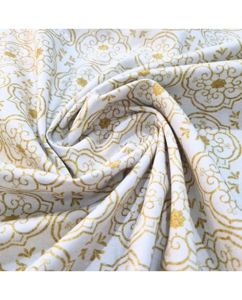 Tricoline Natalino Arabescos com Dourado - 100% Algodão 1,50 Largura